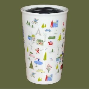 OPAL House 16oz Double Wall Porcelain Winter Theme Travel Cup With Lid